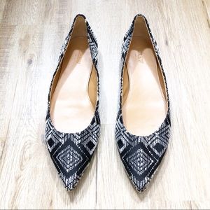 J. CREW Black & White Aztec Print Pointed Flats 10